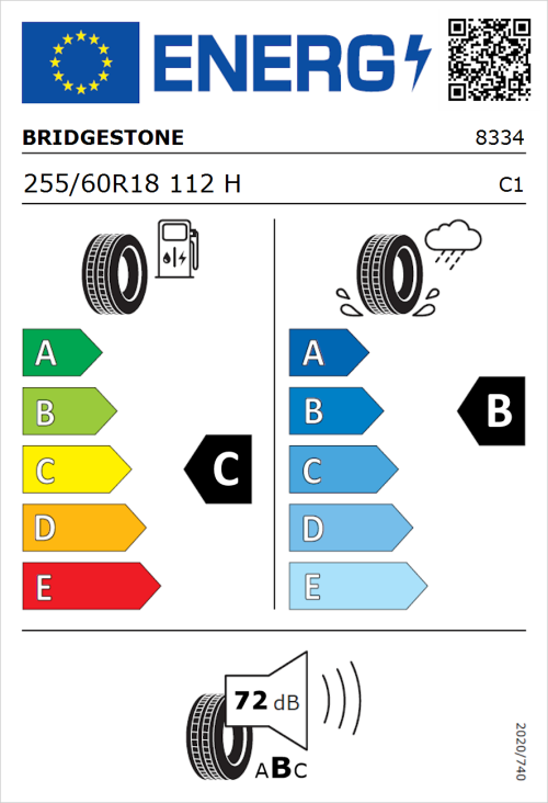 Tyre Label for Bridgestone Dueler H/P Sport 255/60R18 112H