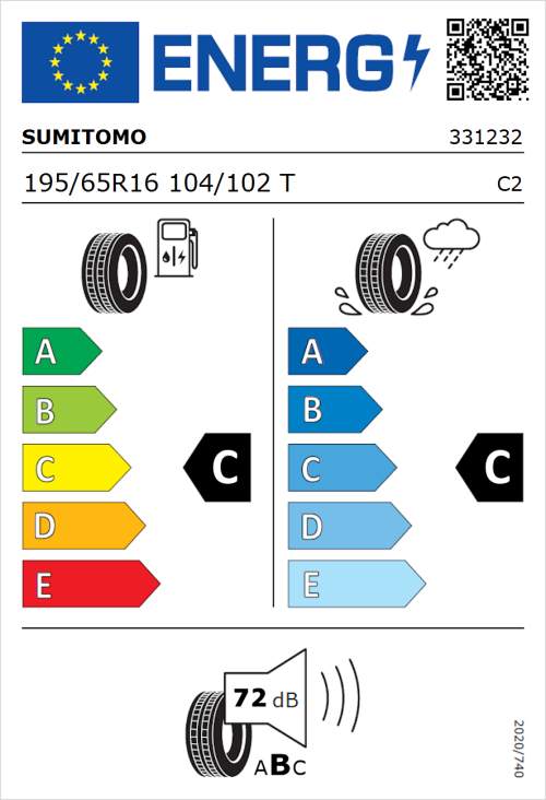 Tyre Label for Sumitomo SL727 195/65R16 104/102T