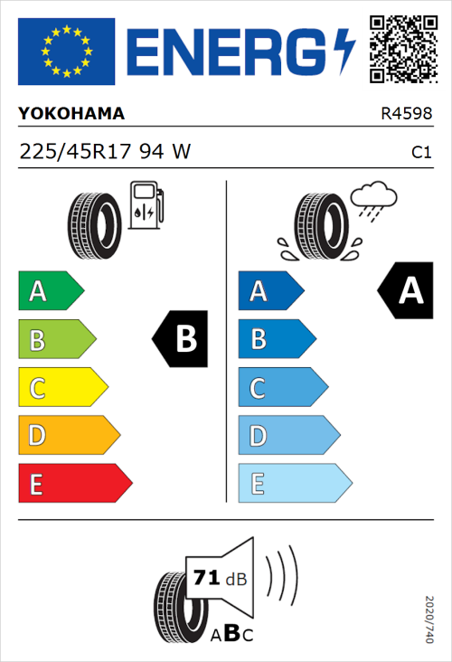 Tyre Label for Yokohama Bluearth-GT AE51 225/45R17 94W