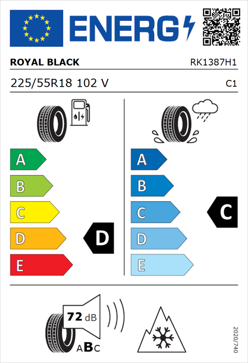 Tyre Label for Royal Black Royal A/S 225/55R18 102V