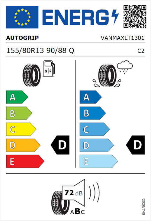 Tyre Label for Autogrip Vanmax 155/80R13 90/88Q
