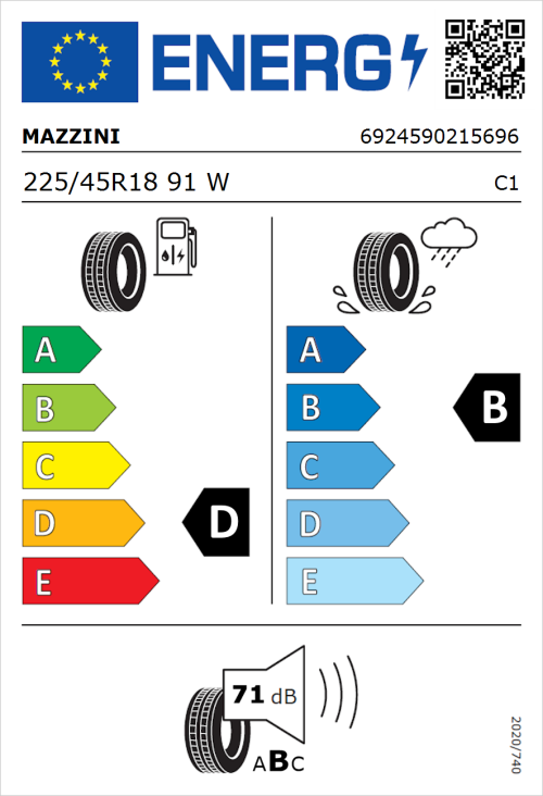 Tyre Label for Mazzini Supersport Chaser 225/45R18 91W
