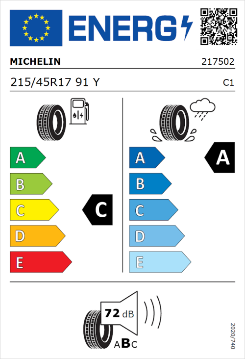 Tyre Label for Michelin Pilot Sport 5 215/45R17 91Y
