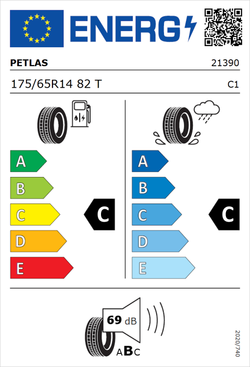Tyre Label for Petlas Progreen PT525 175/65R14 82T