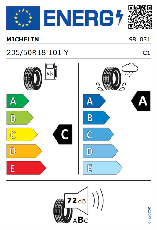 Tyre Label for Michelin Pilot Sport 5 235/50R18 101Y