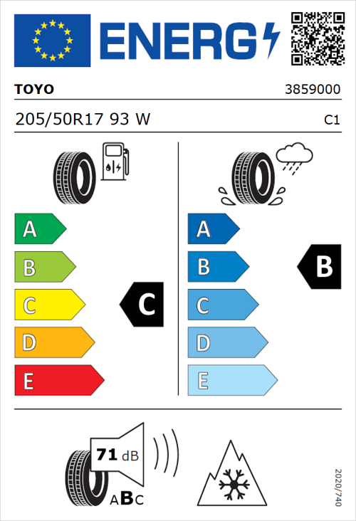 Tyre Label for Toyo Celcius AS2 205/50R17 93W