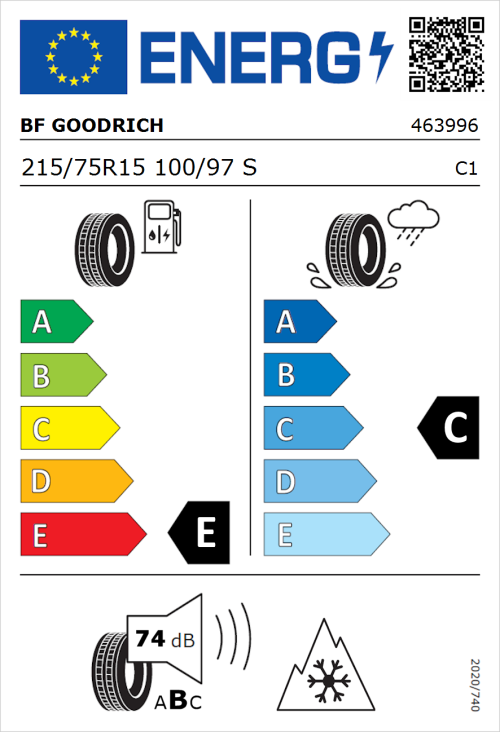 Tyre Label for BF Goodrich All-Terrain T/A KO3 215/75R15 100/97S
