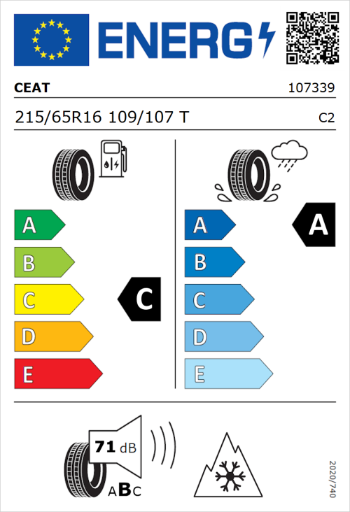 Tyre Label for CEAT EnduraDrive A/S 215/65R16 109/107T